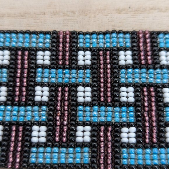 Loom Beaded Bracelet Purple & Teal w/ Leather Ends - Picture 4 of 5